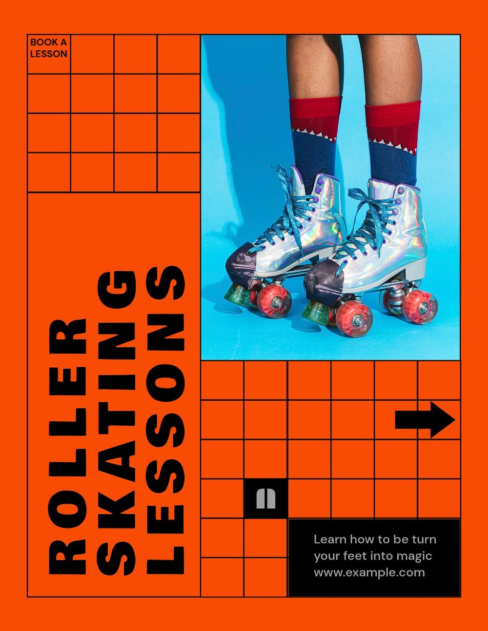 Roller skating lessons flyer template, editable text