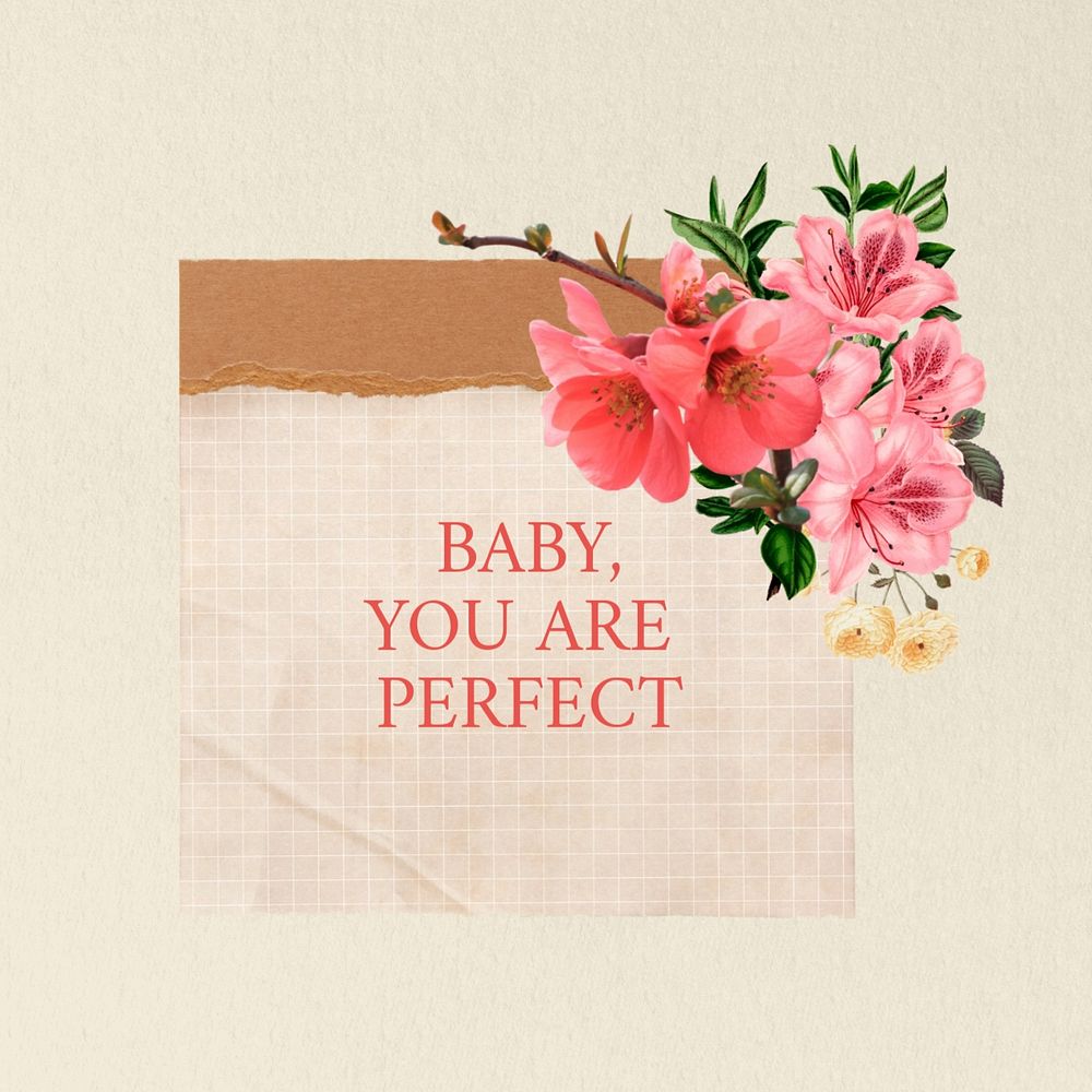 You are perfect quote, aesthetic flower collage art, editable design