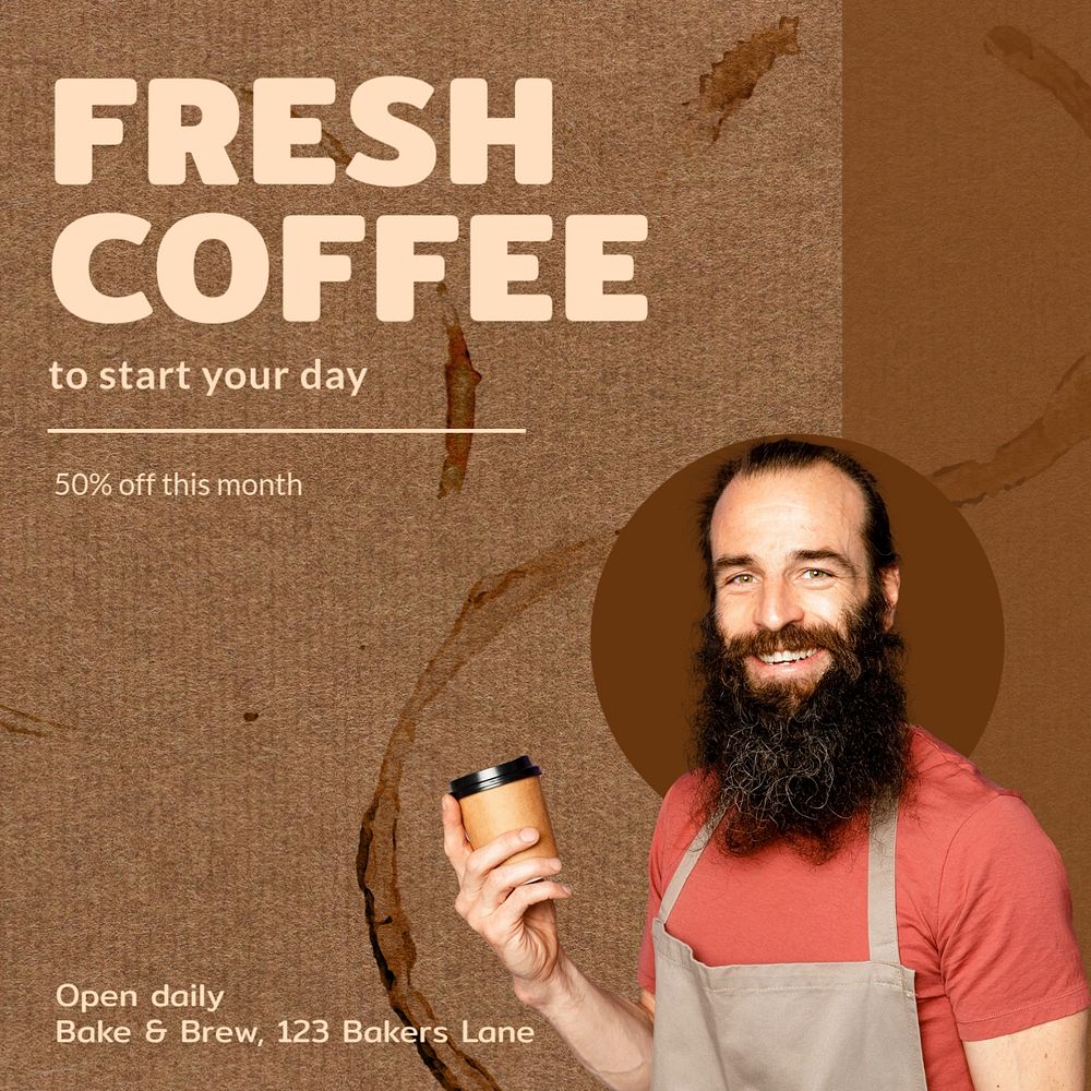 Fresh coffee Instagram post template, editable text