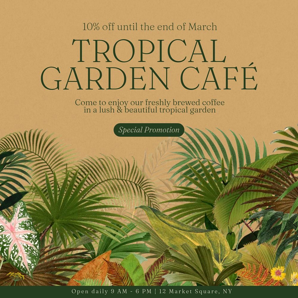 Tropical garden Facebook post template, editable design