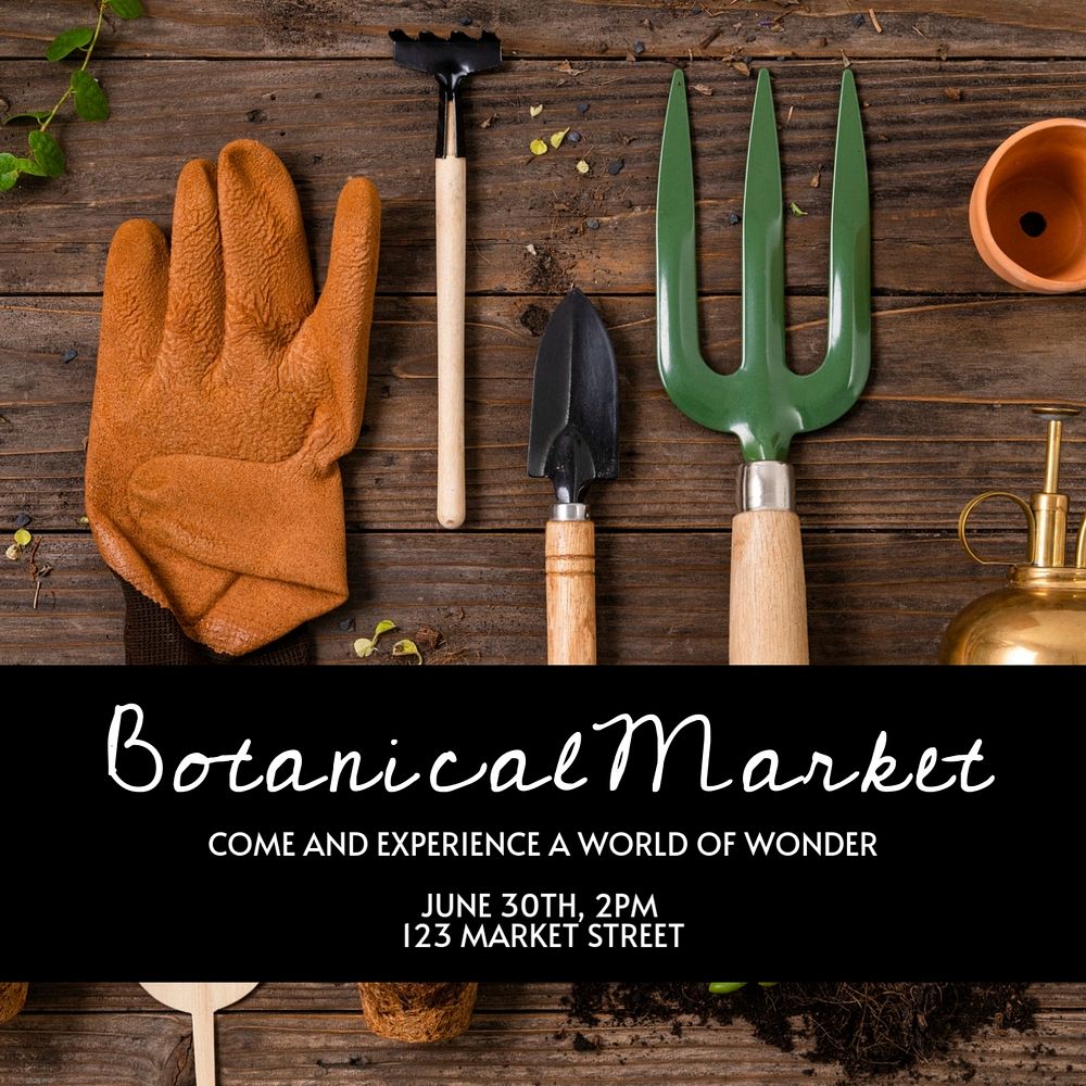 Botanical market Instagram post template, editable text