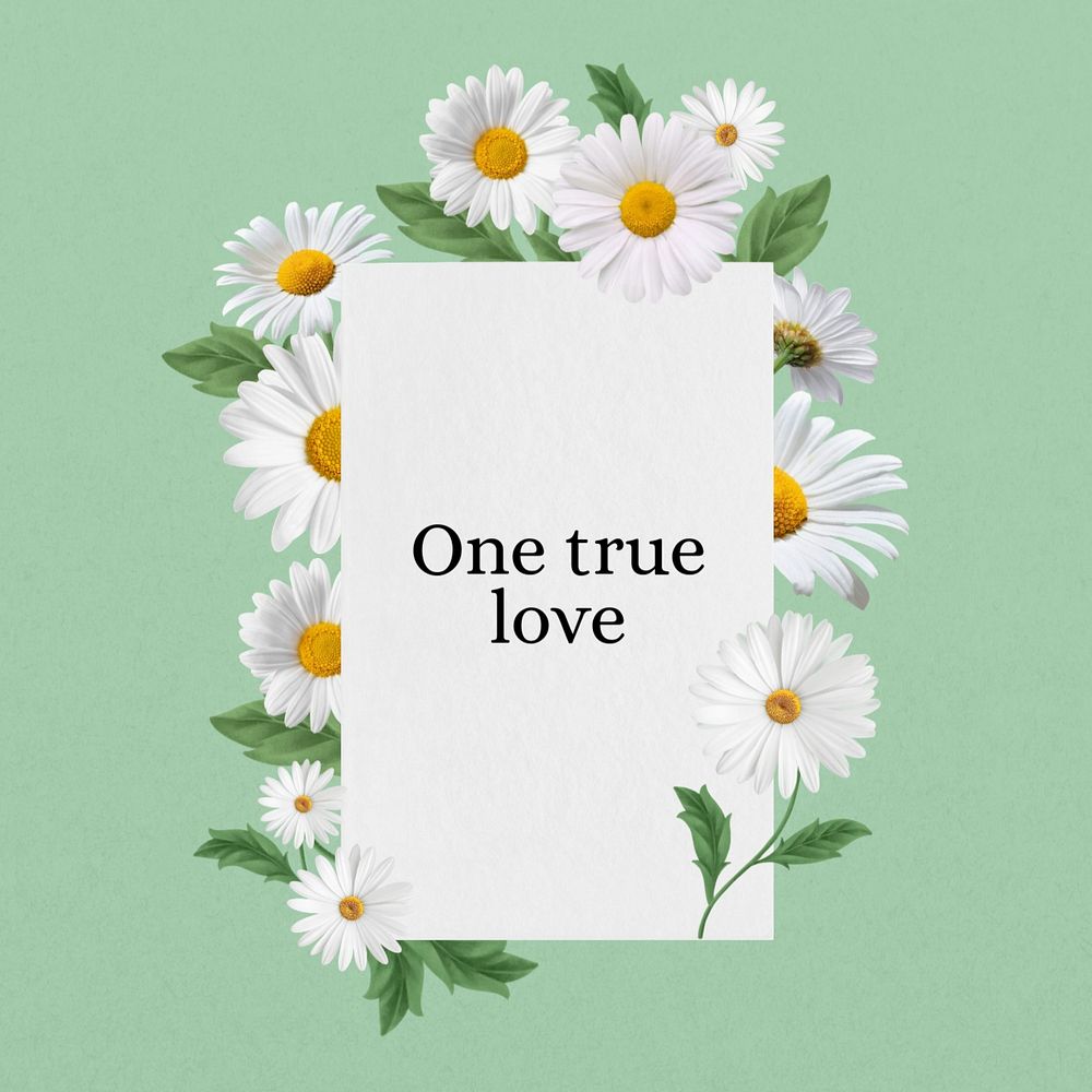 One true love word, aesthetic flower collage art, editable design