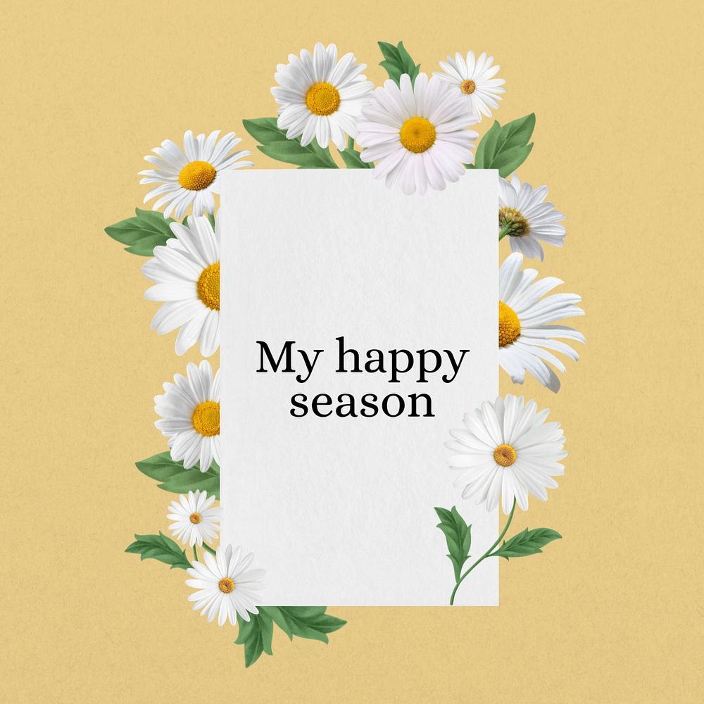 My happy season word, aesthetic flower collage art, editable design