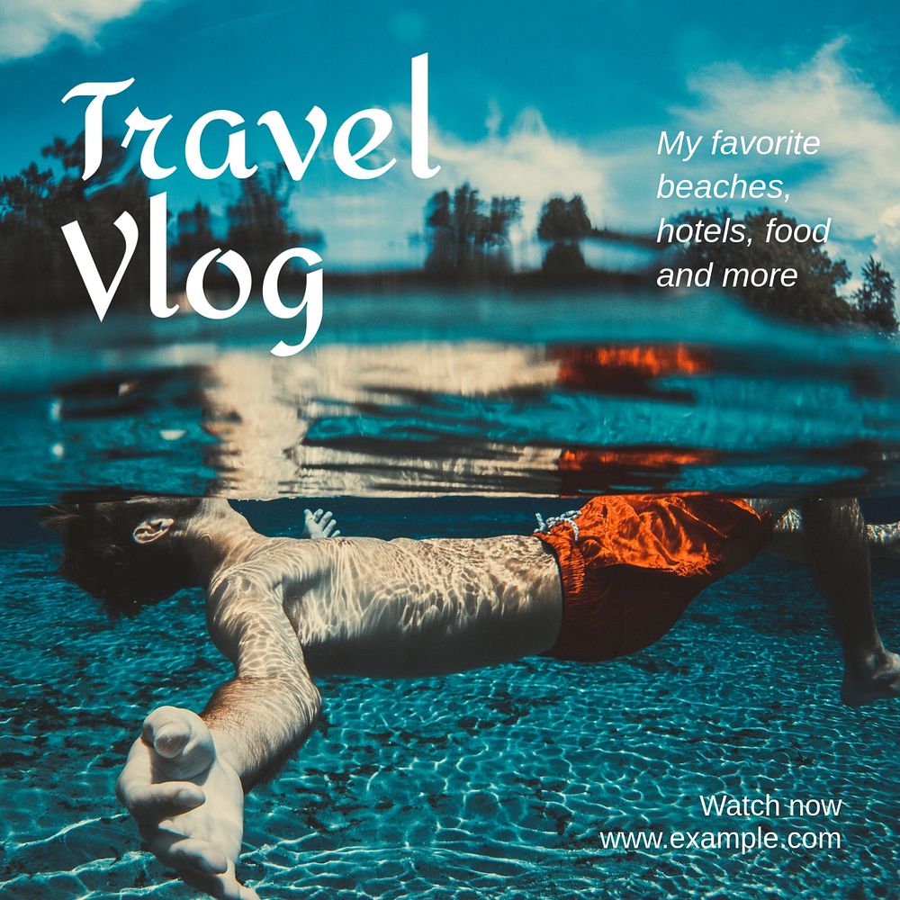 Travel vlog Instagram post template, editable text