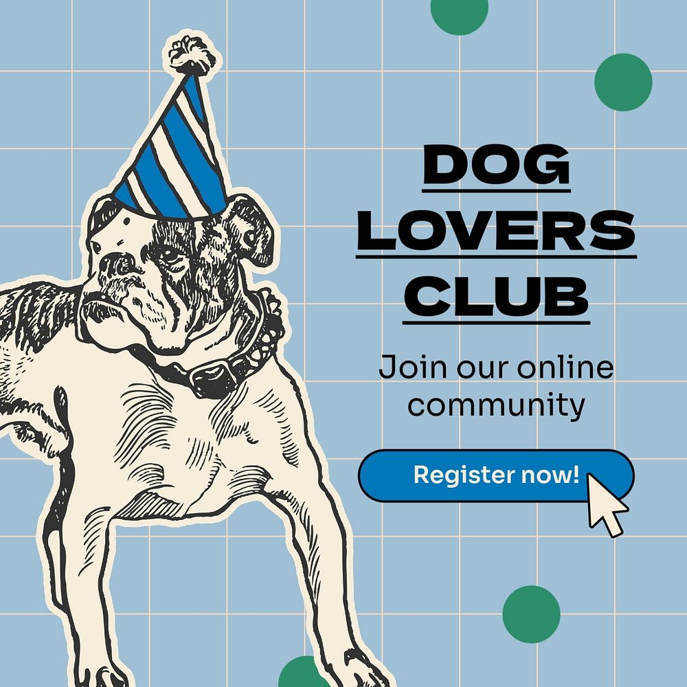 Dog lovers club Instagram post template, editable design