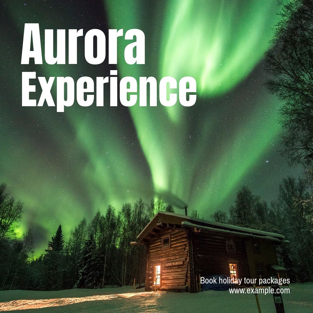 Aurora tour package Instagram post template, editable text