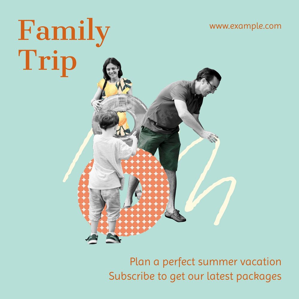 Family trip Instagram post template, editable design