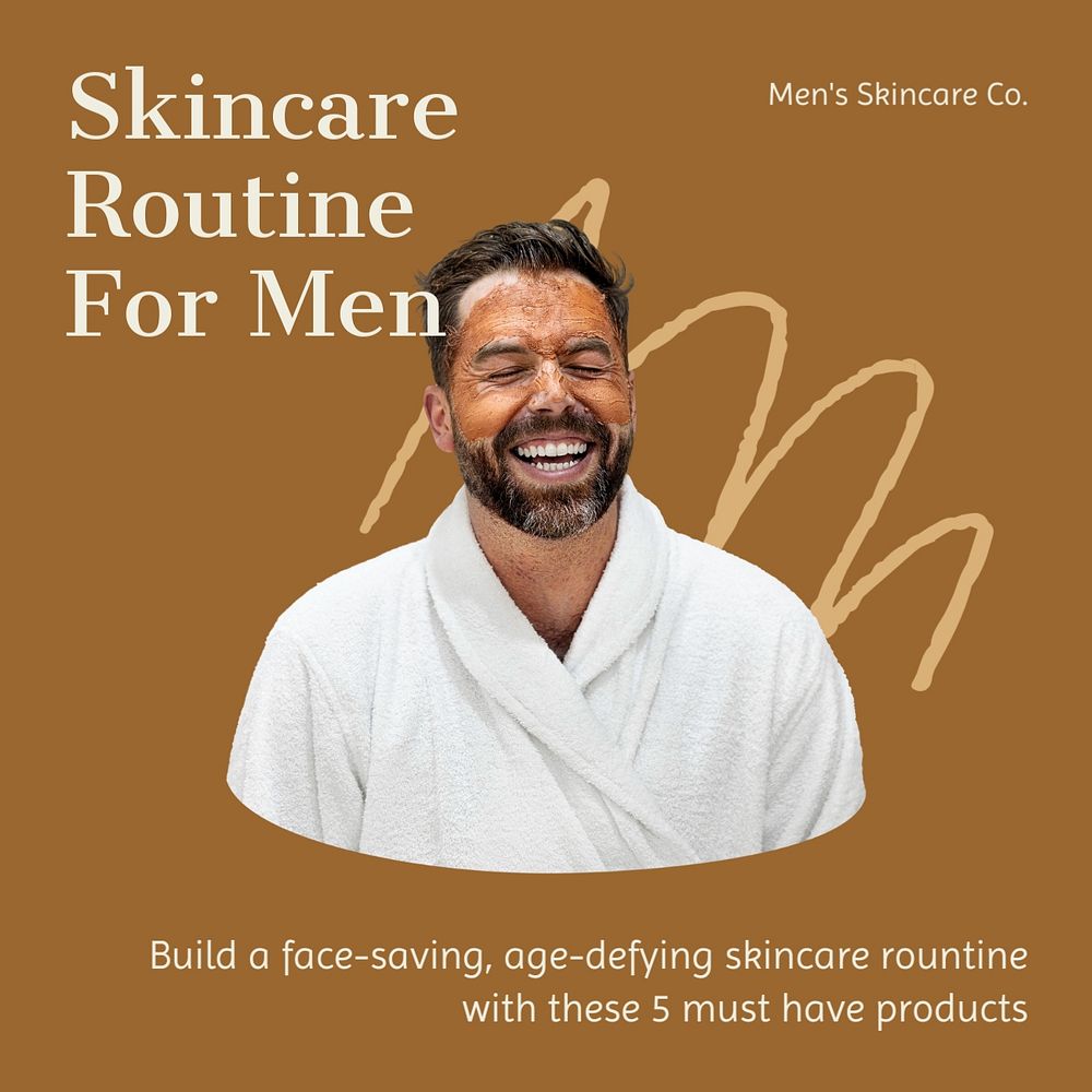 Men's skincare Instagram post template, editable design