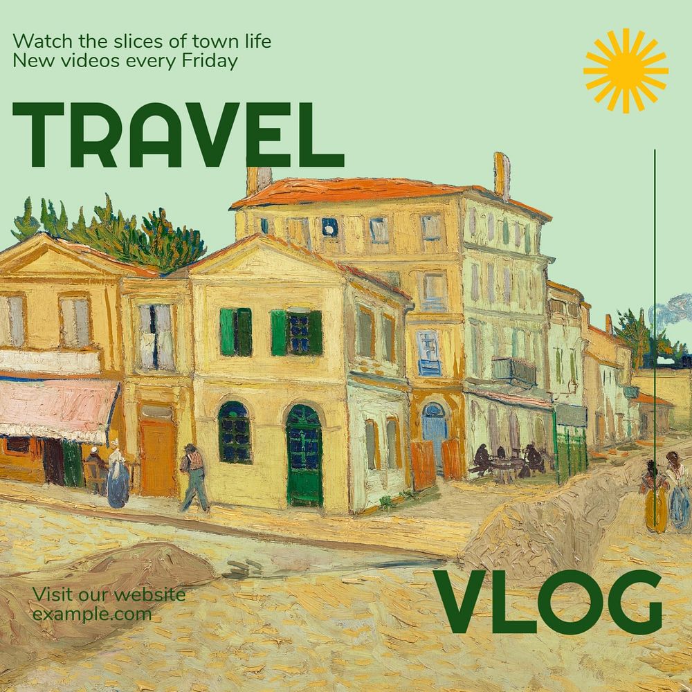 Travel vlog Instagram post template, editable text