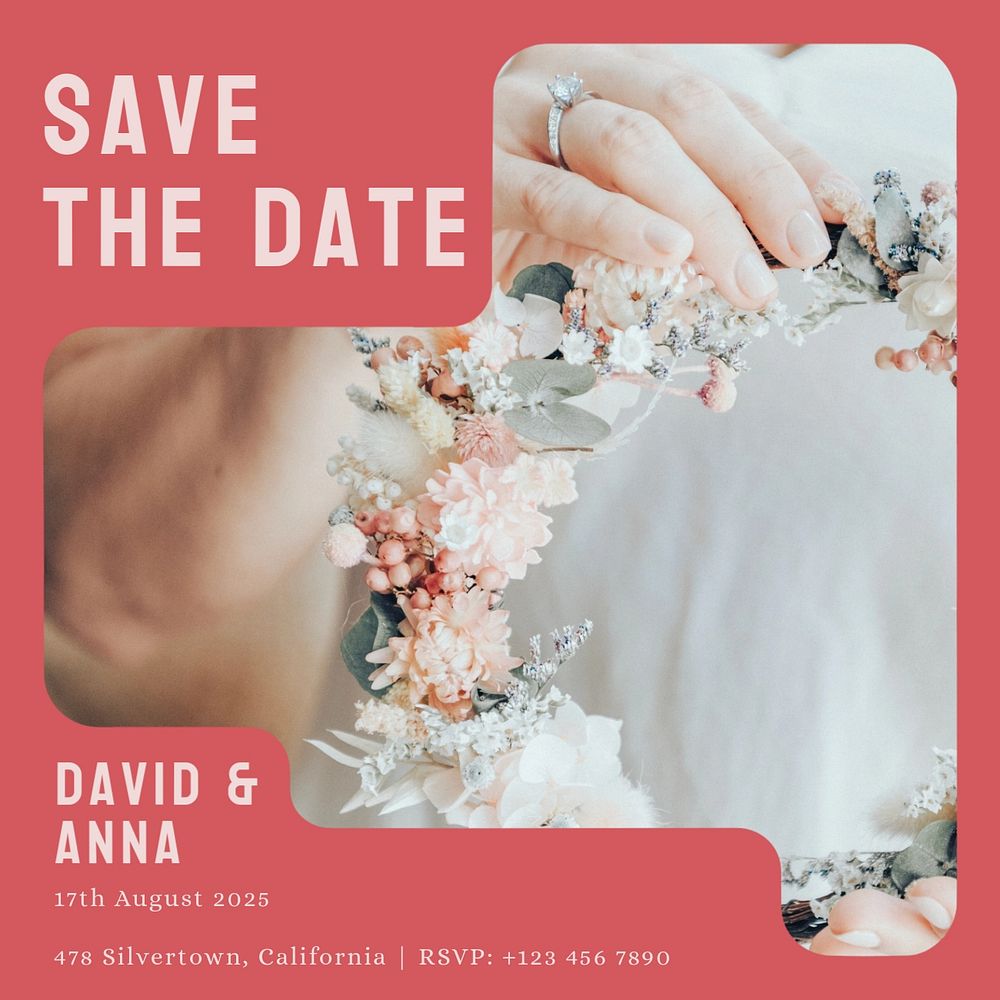 Wedding invitation Instagram post template, editable design