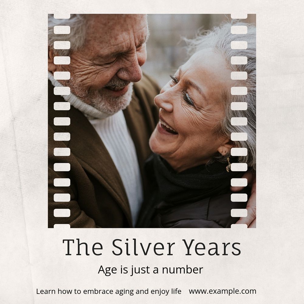 Silver years Instagram post template, editable text