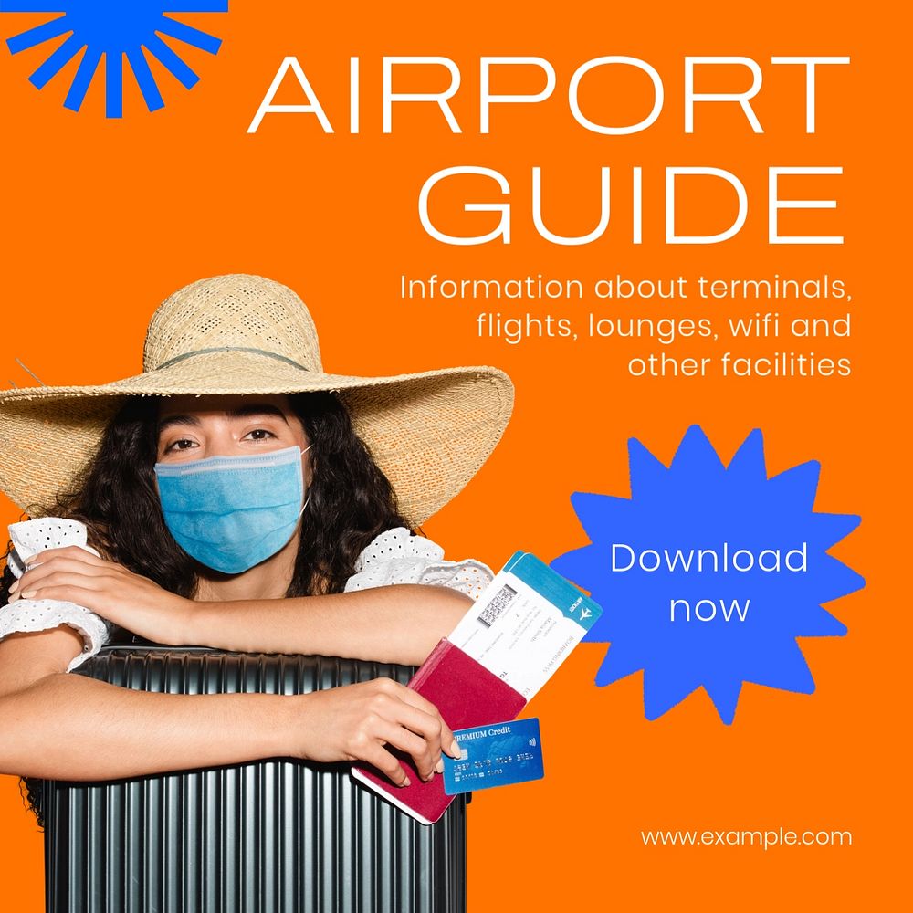 Airport guide Instagram post template, editable text