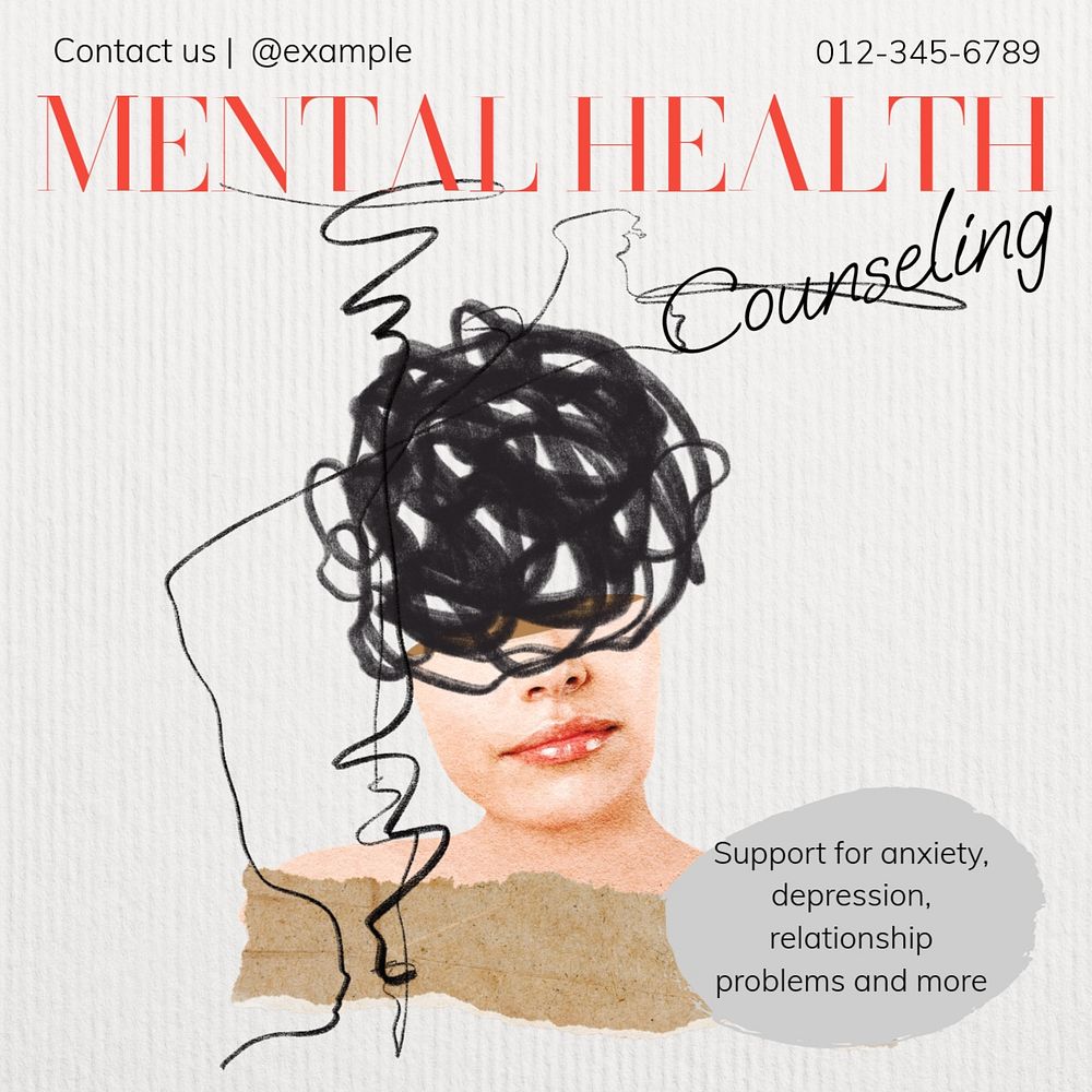 Mental health counseling Instagram post template, editable text