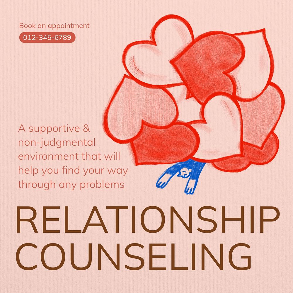 Relationship counseling Instagram post template, editable text