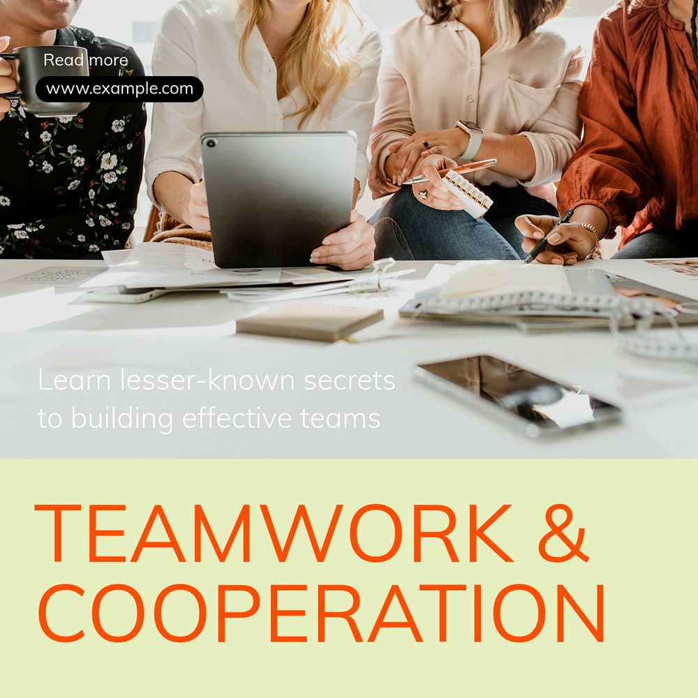 Teamwork & cooperation Instagram post template, editable text