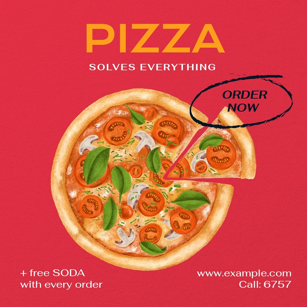 Pizza ad Instagram post template, editable text