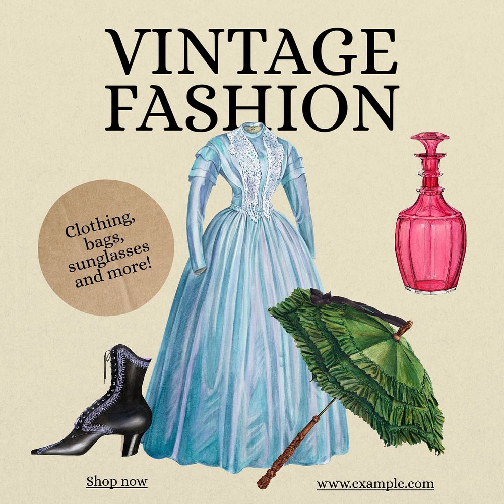 Vintage fashion Instagram post template, editable text