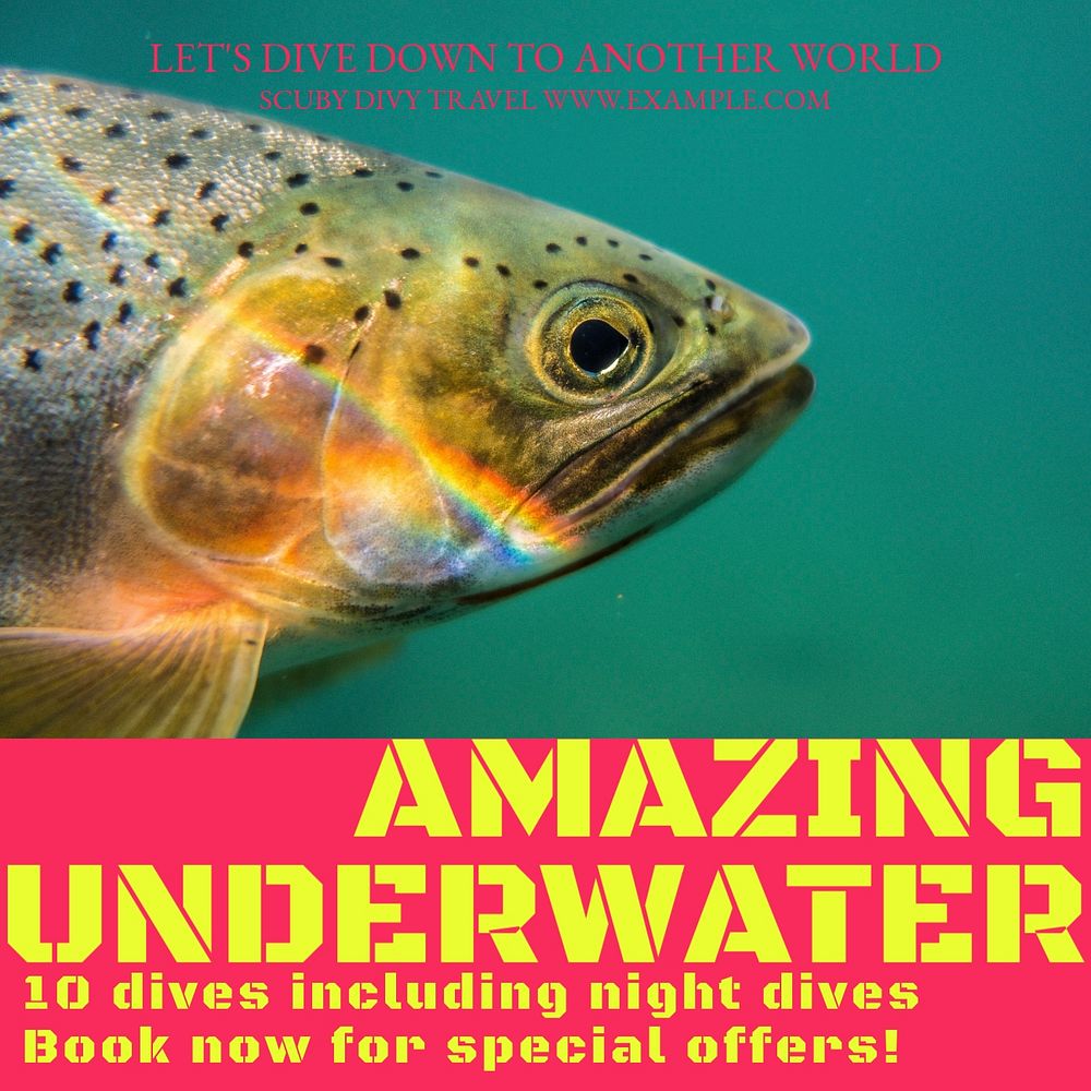 Underwater, diving trip Instagram post template, editable design