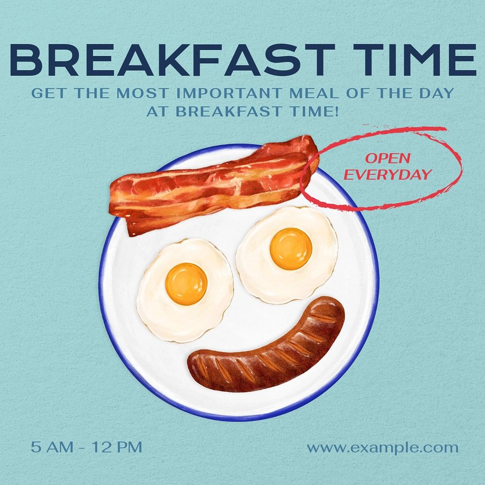 Breakfast time Instagram post template, editable text