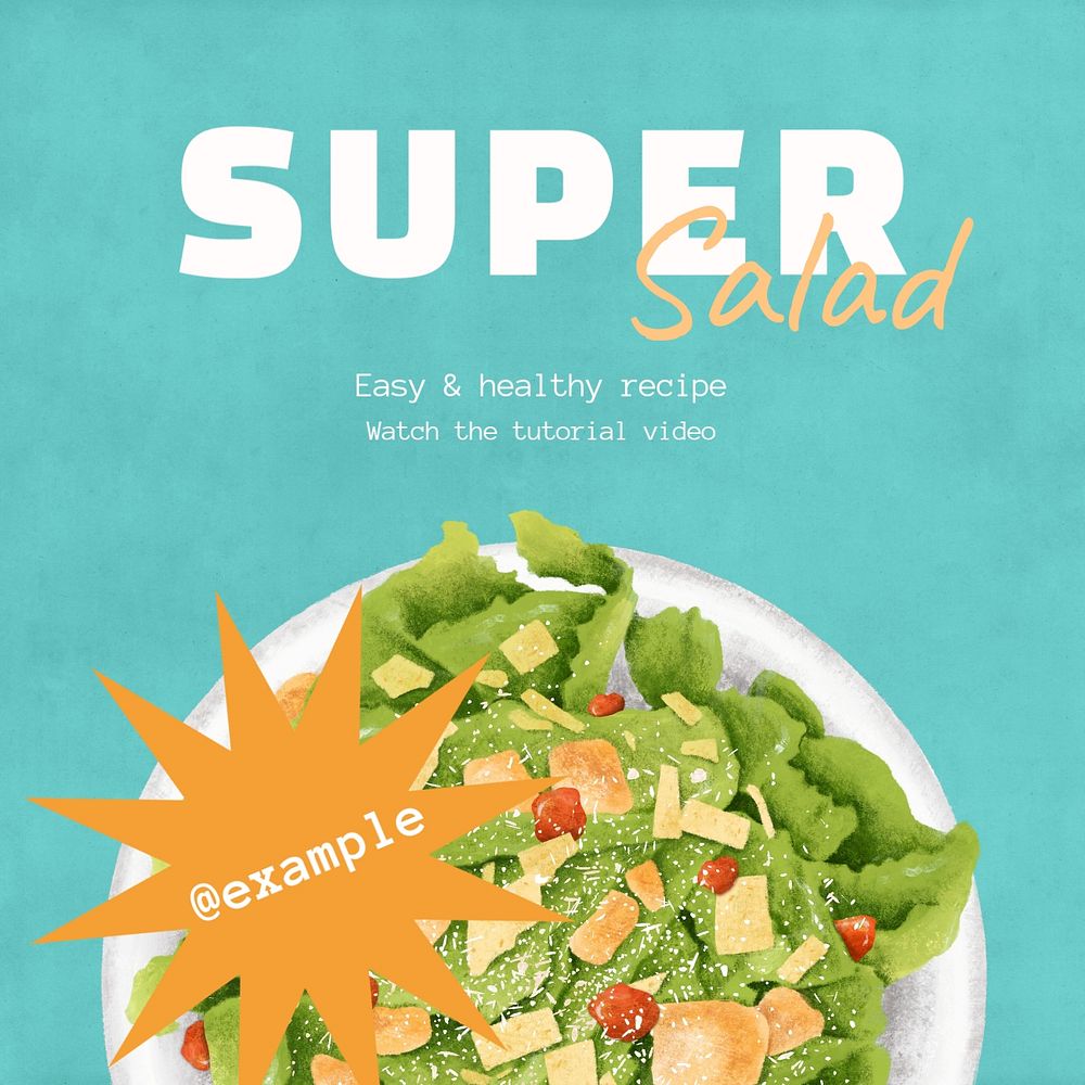 Salad recipe Instagram post template, editable text