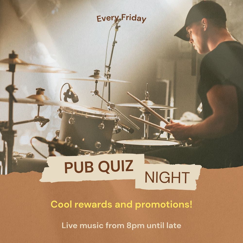 Pub quiz night Instagram post template, editable text