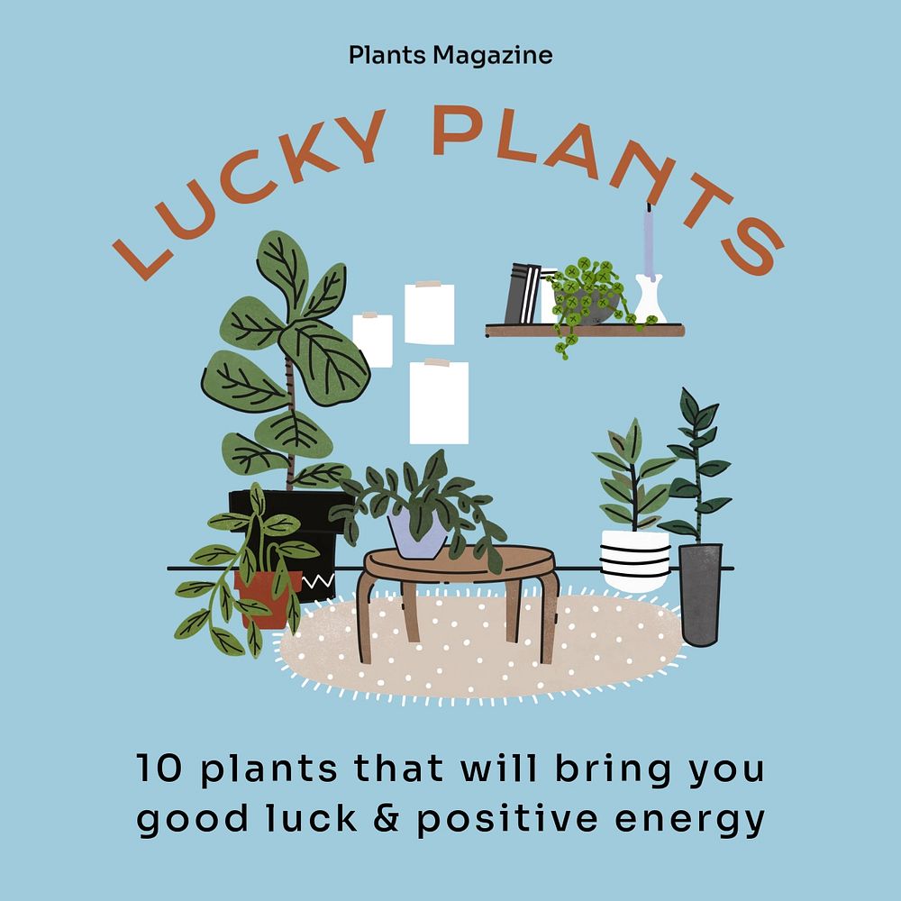 Lucky plants Instagram post template, editable text