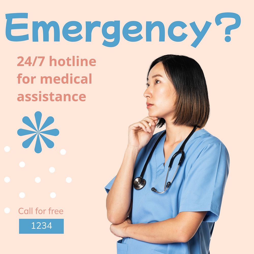 Medical emergency Instagram post template, editable text 