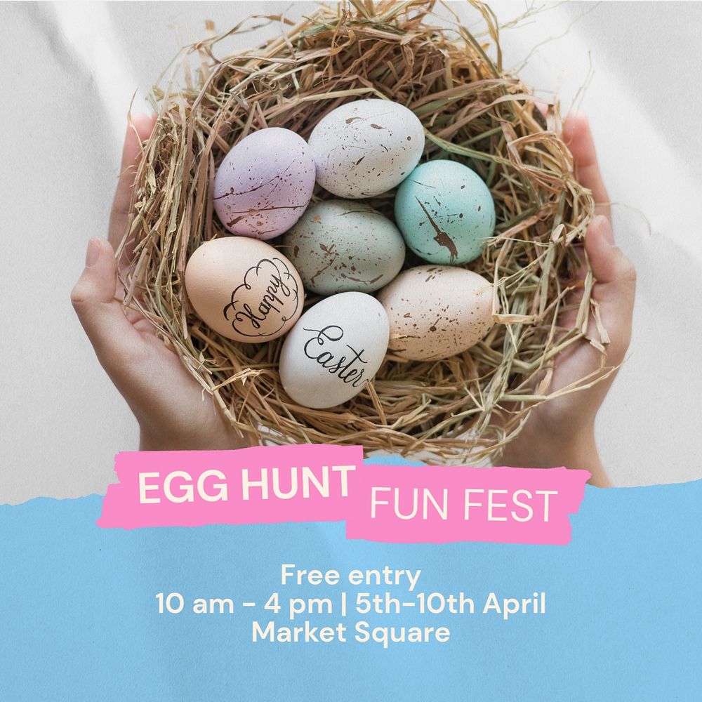 Egg hunt Instagram post template, editable text