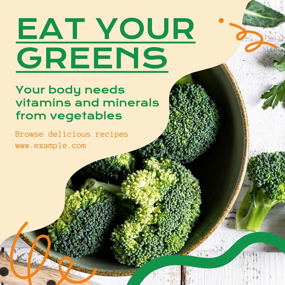 Eat your greens Instagram post template, editable text