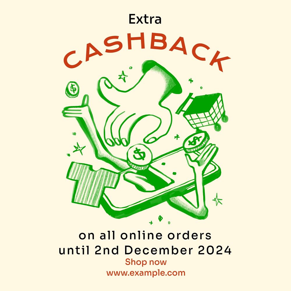 Cashback promotion Instagram post template, editable text