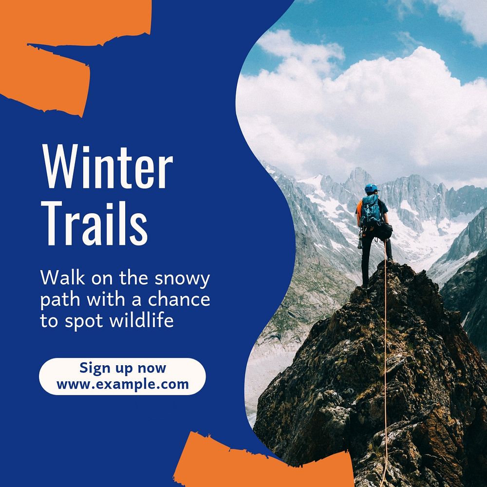 Winter trails Instagram post template, editable text