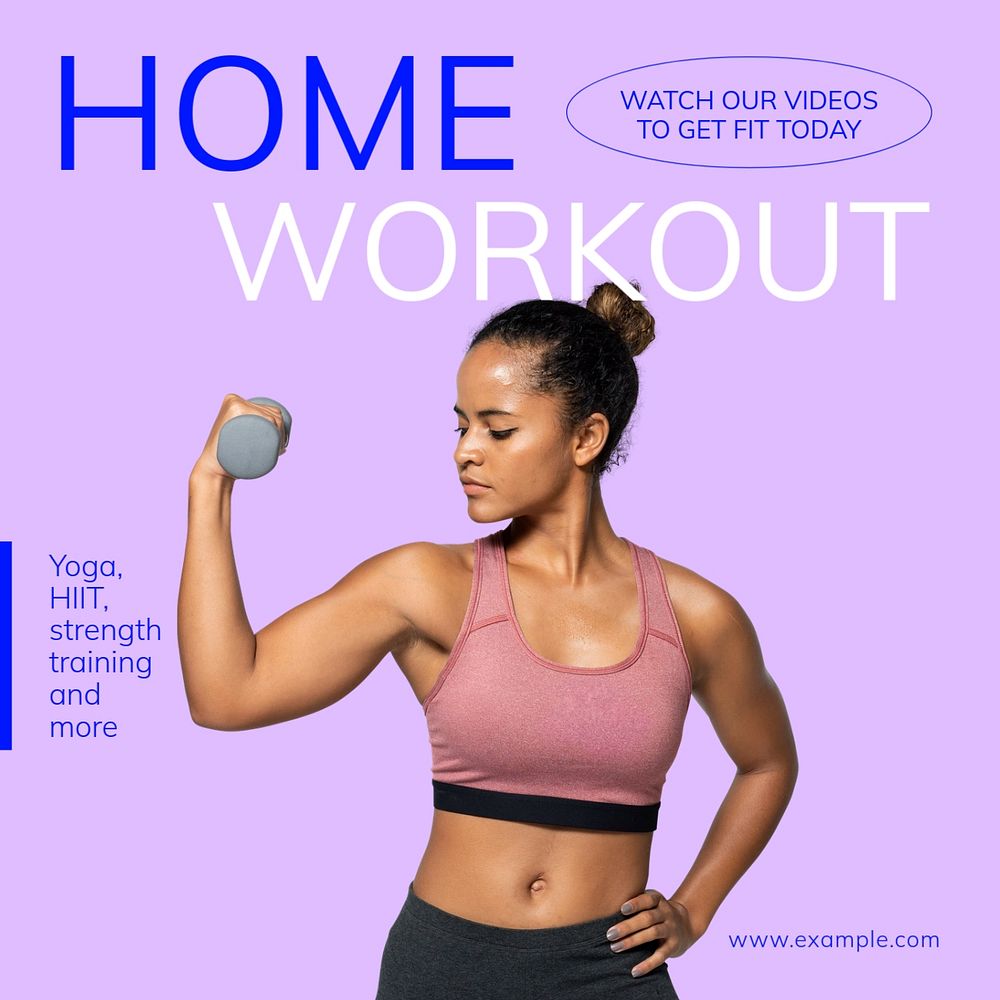 Home workout videos Instagram post template, editable text