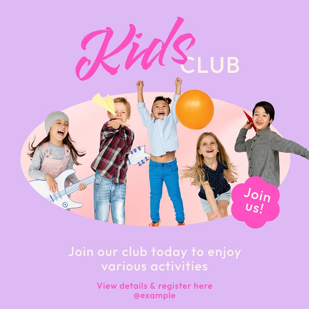 Kids club Instagram post template, editable text