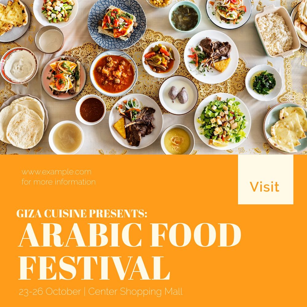 Arabic food festival Instagram post template, editable design