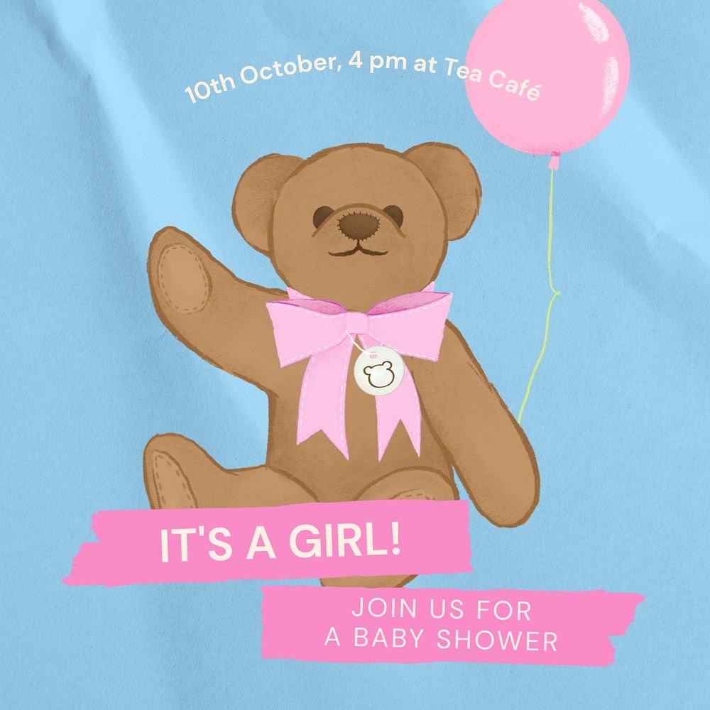 Baby shower Instagram post template, editable text