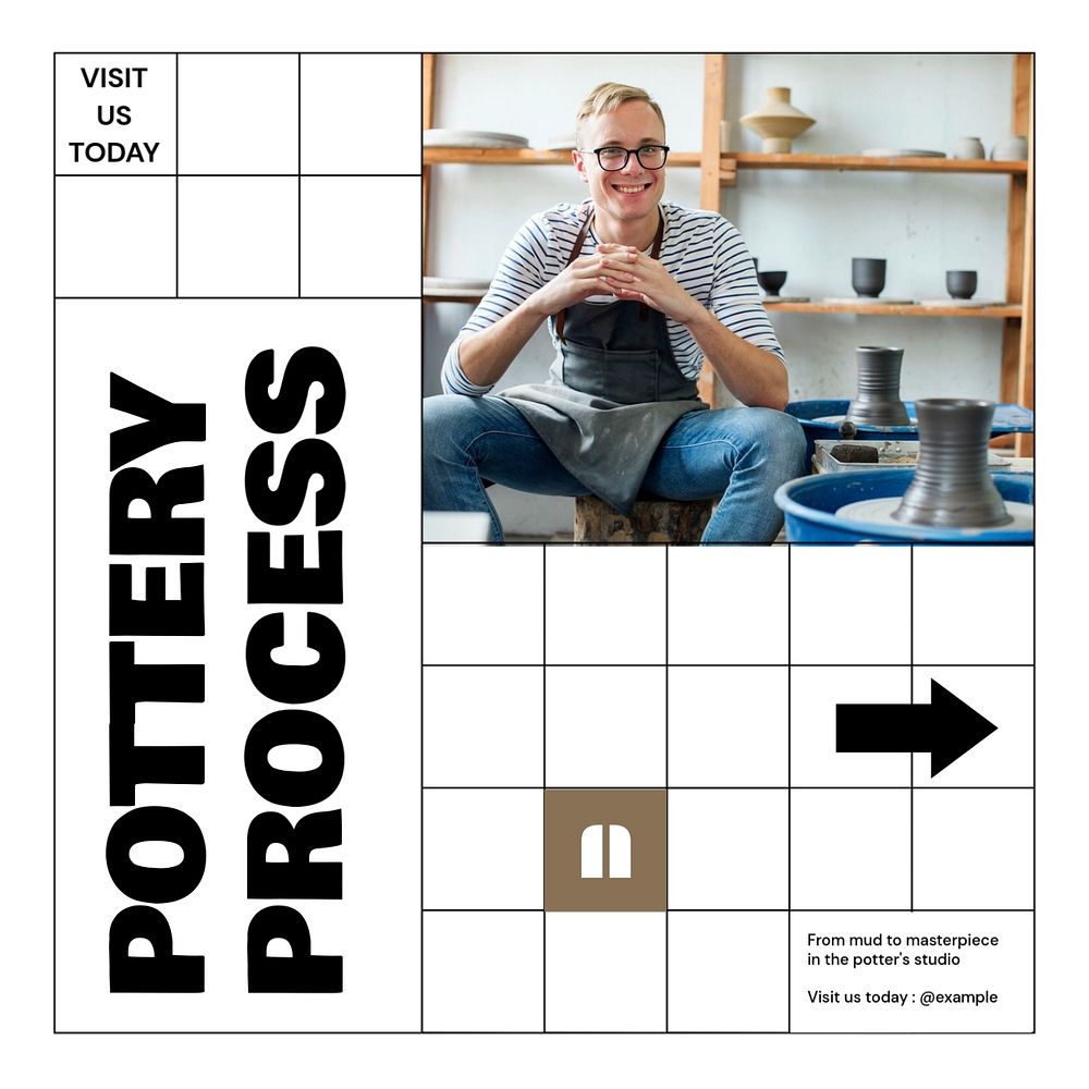 Pottery process Instagram post template, editable design