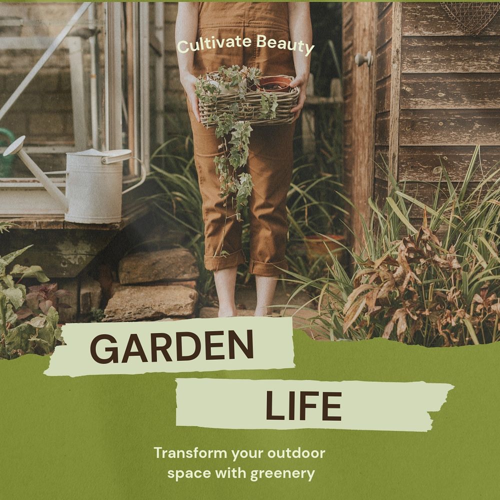 Garden Instagram post template, editable text