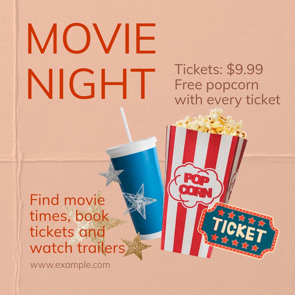 Movie night Instagram post template, editable text