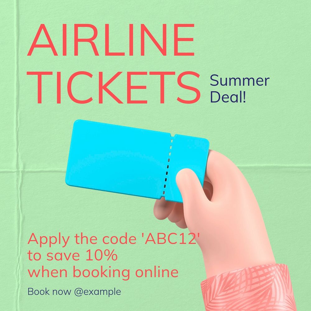 Airline tickets deal Instagram post template, editable text