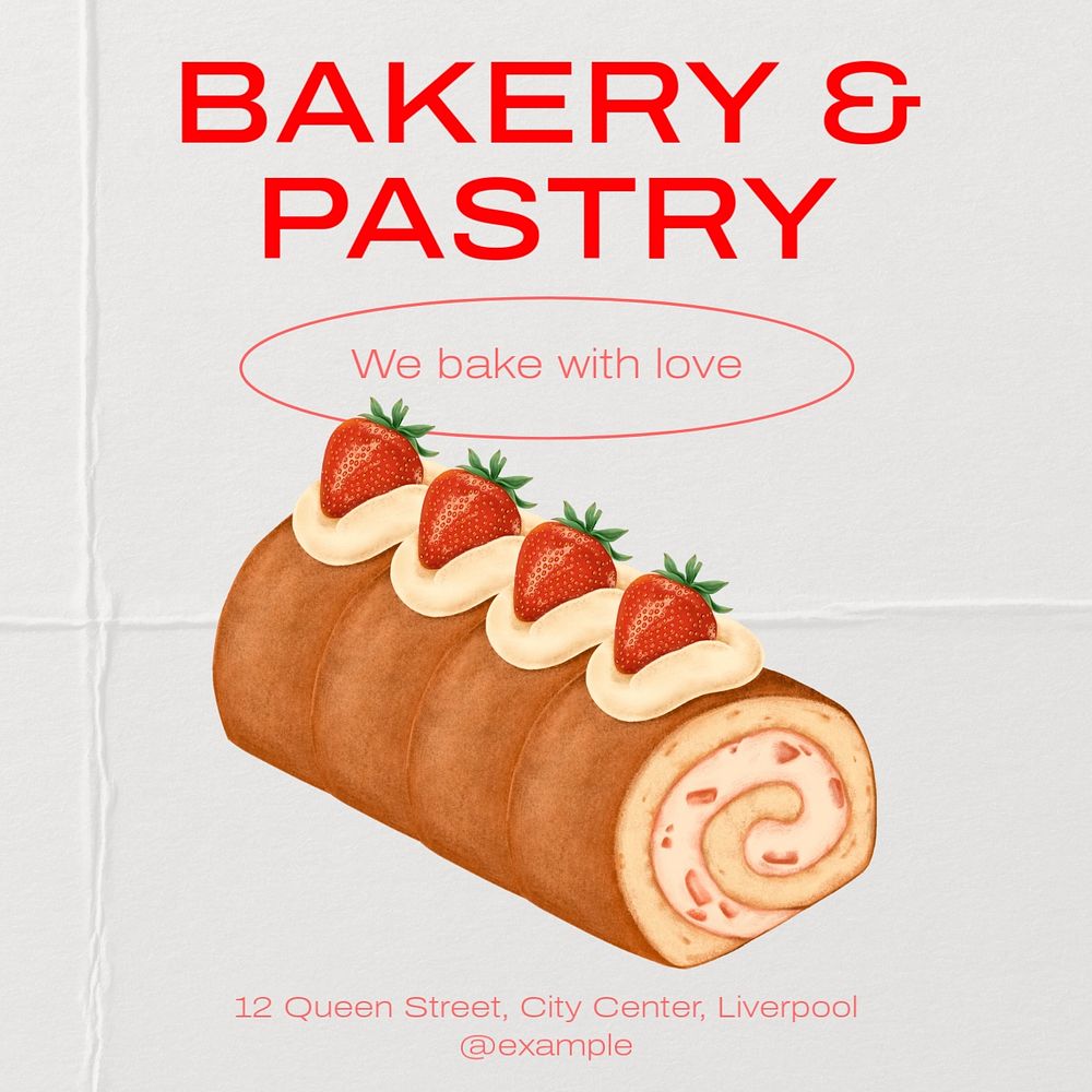 Bakery & pastry Instagram post template, editable text