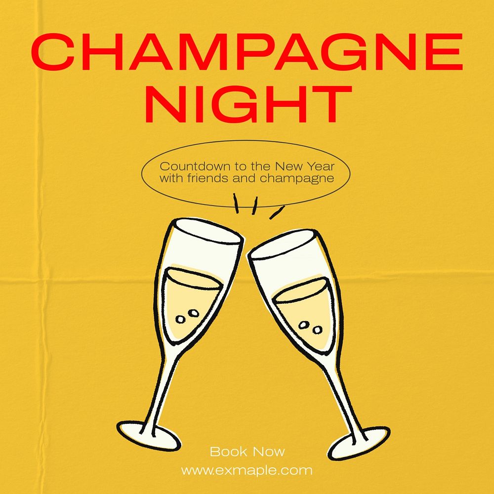 Champagne night Instagram post template, editable text