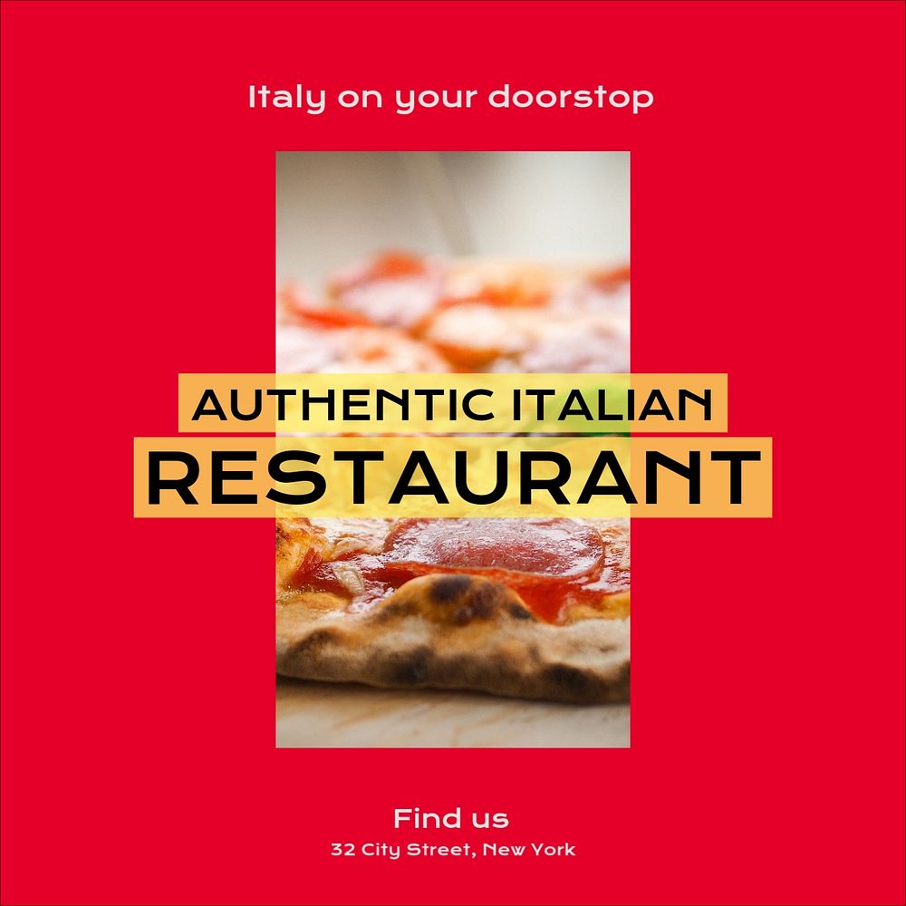 Italian restaurant Instagram post template, editable design