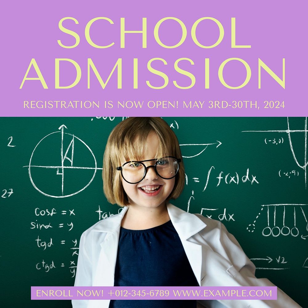 School admission Instagram post template, editable design