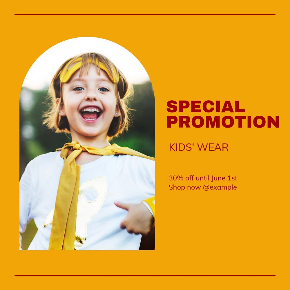 Kids' wear promotion Instagram post template, editable design