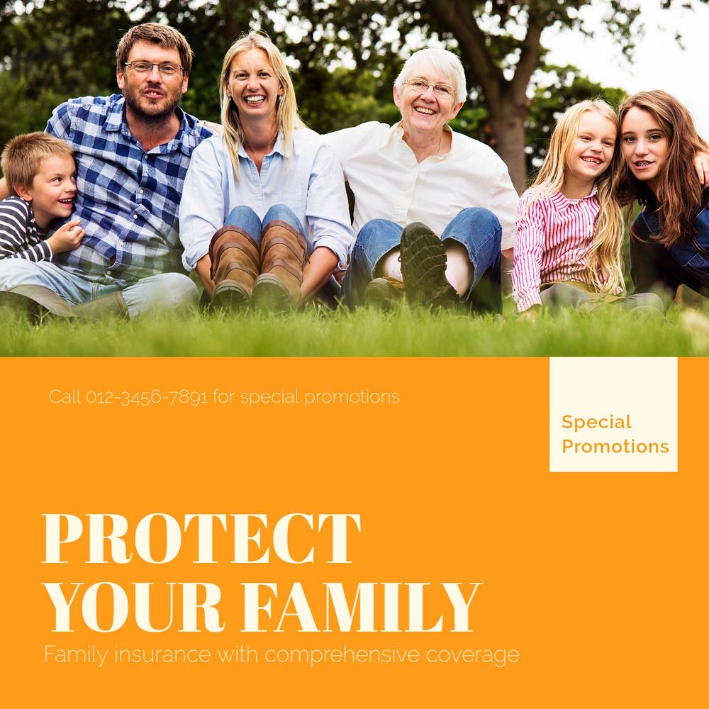 Family insurance Instagram post template, editable design