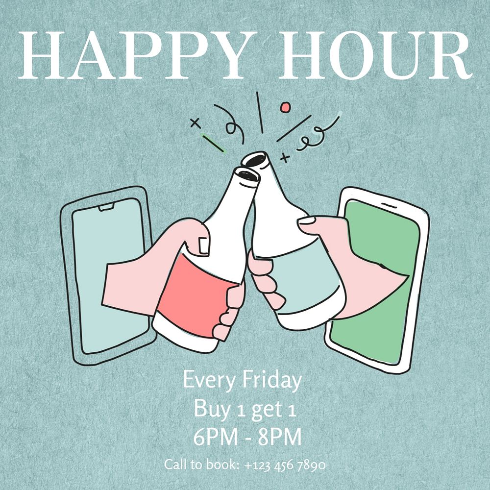 Beer happy hour Instagram post template, editable text