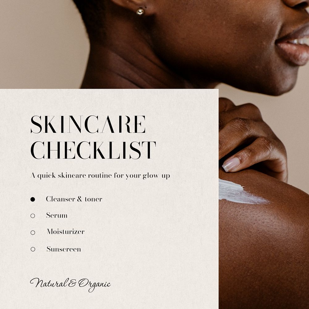 Skincare checklist Instagram post template, editable text