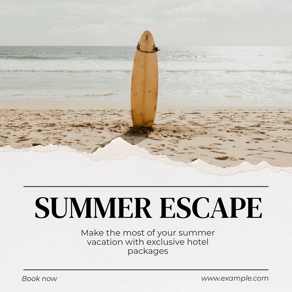 Summer escape Facebook post template, editable design