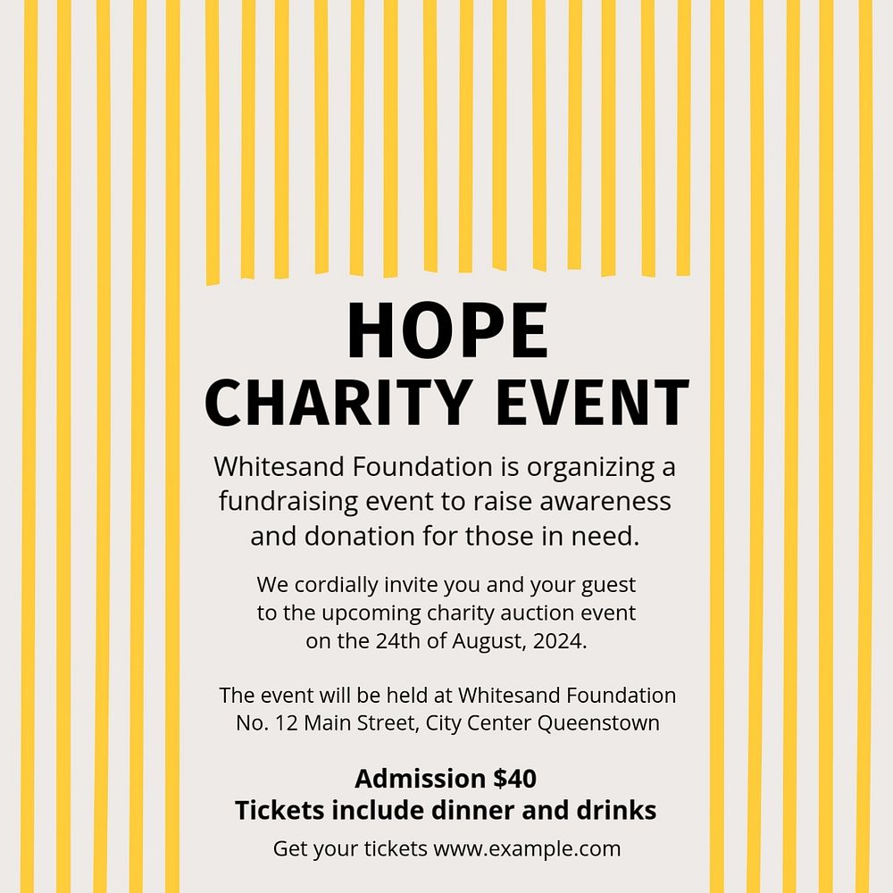 Hope charity event Instagram post template, editable design