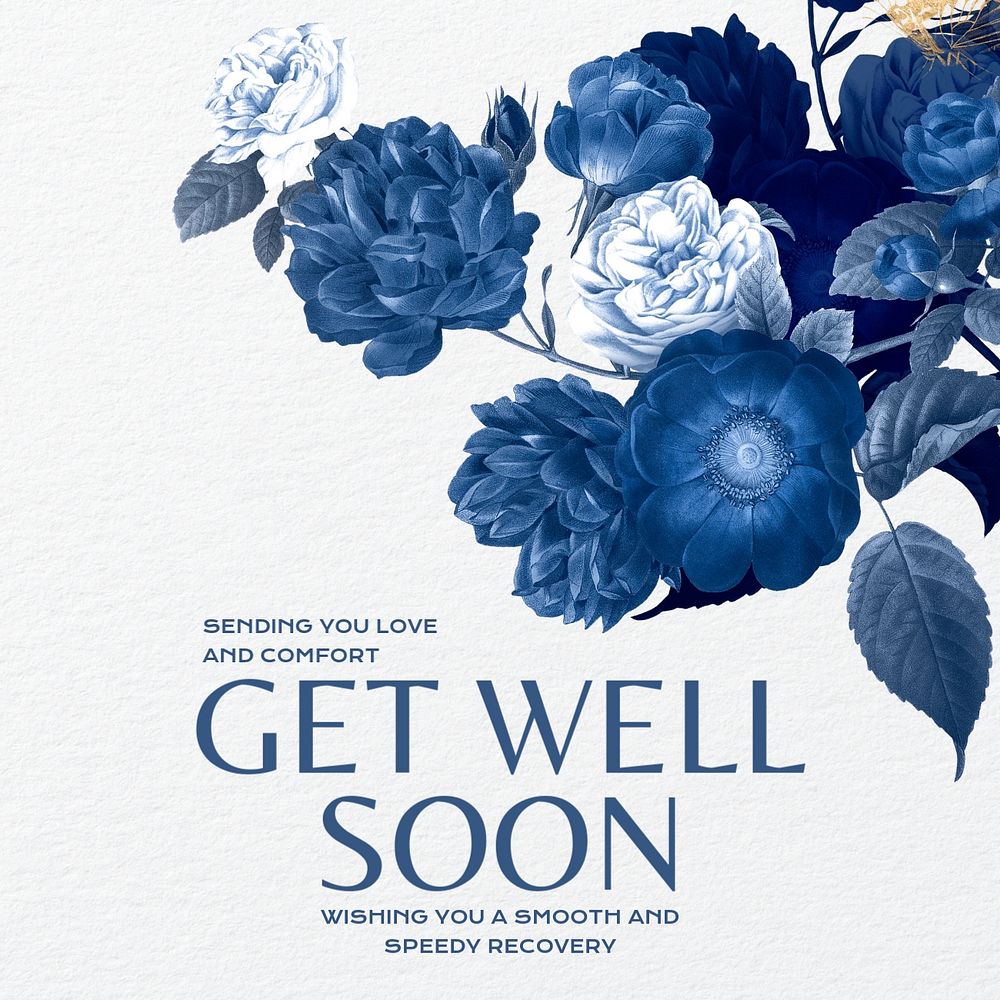 Get well soon Instagram post template, editable text